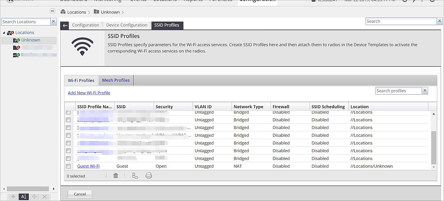 SSID Profiles page in Wi-Fi Cloud Manage
